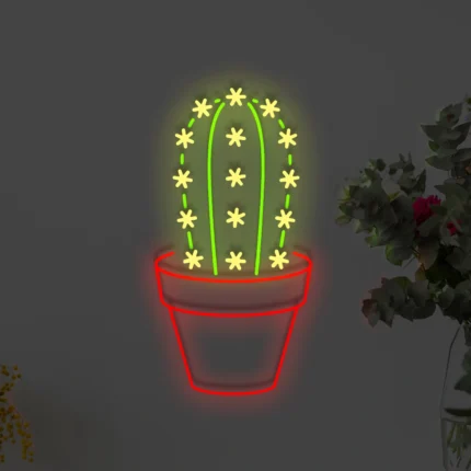 Neon Kaktus z kwiatami